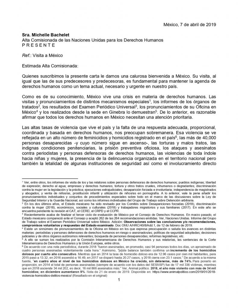 Carta A Michelle Bachelet Para Denunciar La Crisis De Derechos Humanos En Mexico Mexico Unido Contra La Delincuencia
